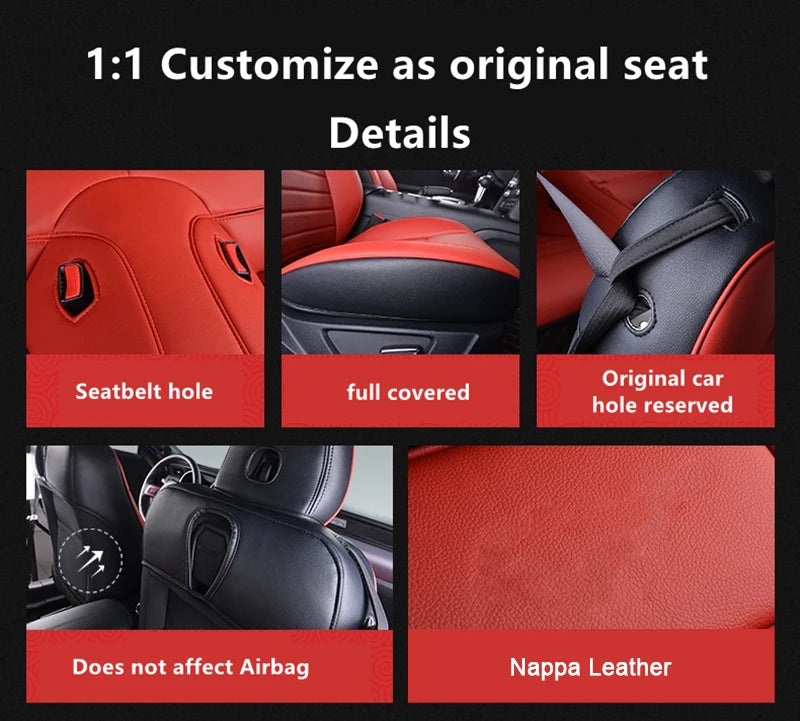 Full set of black Chevrolet Camaro seat covers made from premium artificial leather, designed for 2016-2024 models.