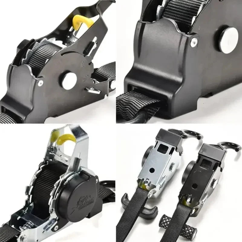 Gm Service Guy auto cargo strap with retractable ratchet buckle for motorcycle and car load securing, tensioner belt for luggage.