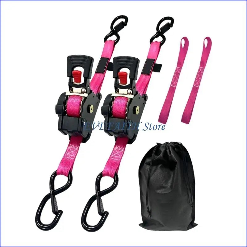 Gm Service Guy 124B retractable ratchet straps for motorcycles, off-road lashing straps shown in use on a motorcycle.