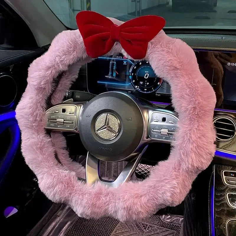 Plush Velvet Steering Wheel Cover – Soft Winter Car Handlebar Cover for Women, Cute High-End Interior Accessory FanzyMarket