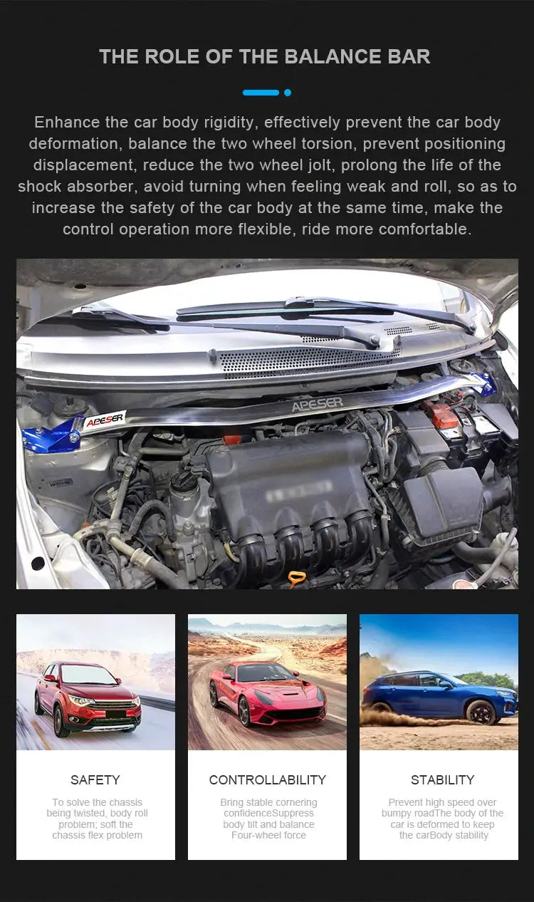 Front Strut Bar for Honda Fit 2004-2023 Racing Car Engine Front Upper Tower Strut Bar Brace Modification Parts STB Anti-Roll Bar Gm Service Guy