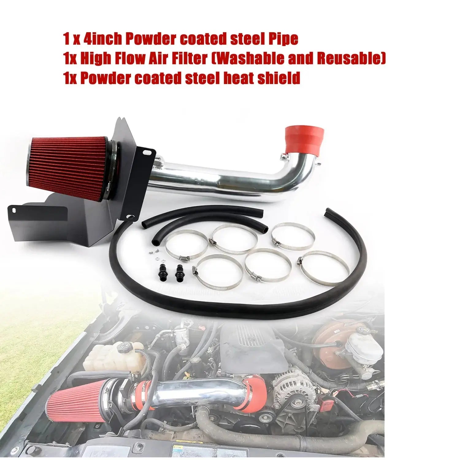 For Silverado 2014-18 Chevy GMC Sierra 1500 5.3L 6.2L V8 engine parts Red Filter Cold Air Intake Kit Gm Service Guy