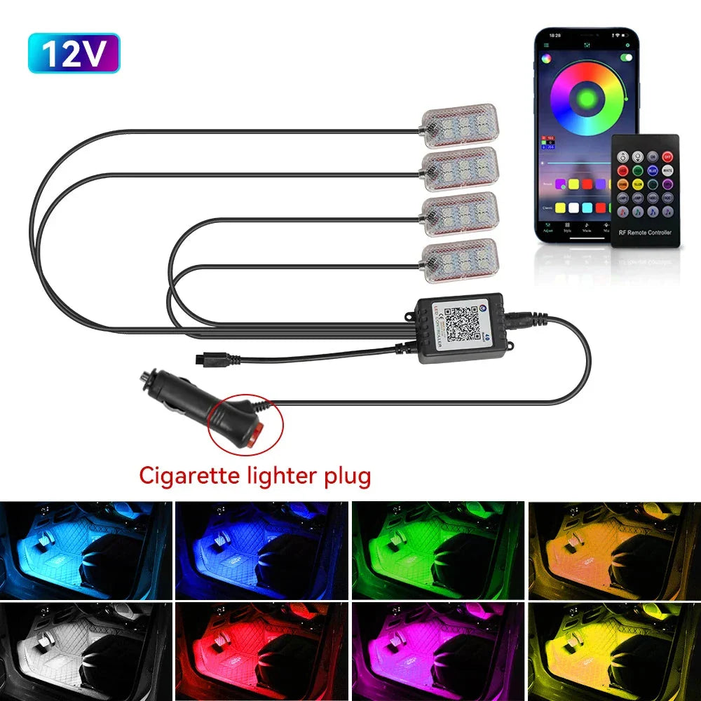 LED Car Interior Ambient Lights Kit - RGB Foot Strip Lighting with Remote & App Music Control Econic Blanks