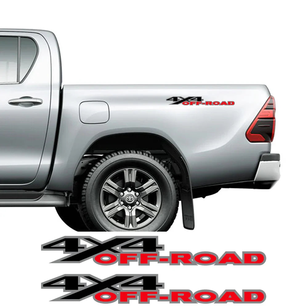4x4 off-road graphic decal for Ford F-150, Silverado, Sierra, RAM, Dmax; 2-piece vinyl trunk sticker by Quality Prints USA