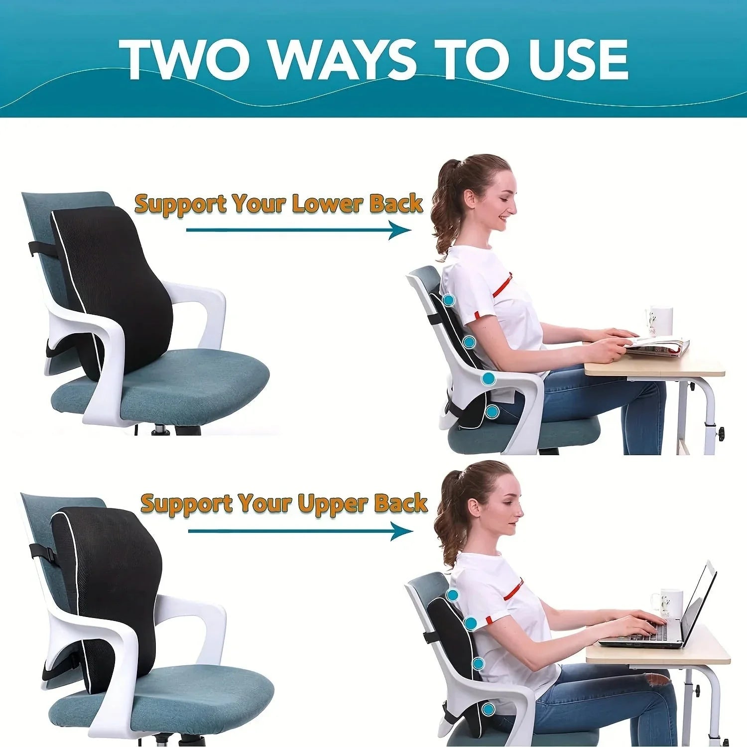 Ergonomic Memory Foam Lumbar Support Cushion – Back Pillow for Office Chair, Car, and Home Use Econic Blanks