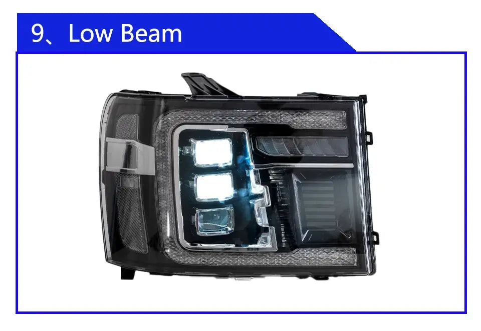 GMC Sierra 2007-2013 LED headlight assembly with dynamic triple lens, high-quality car front headlights, Gm Service Guy accessory