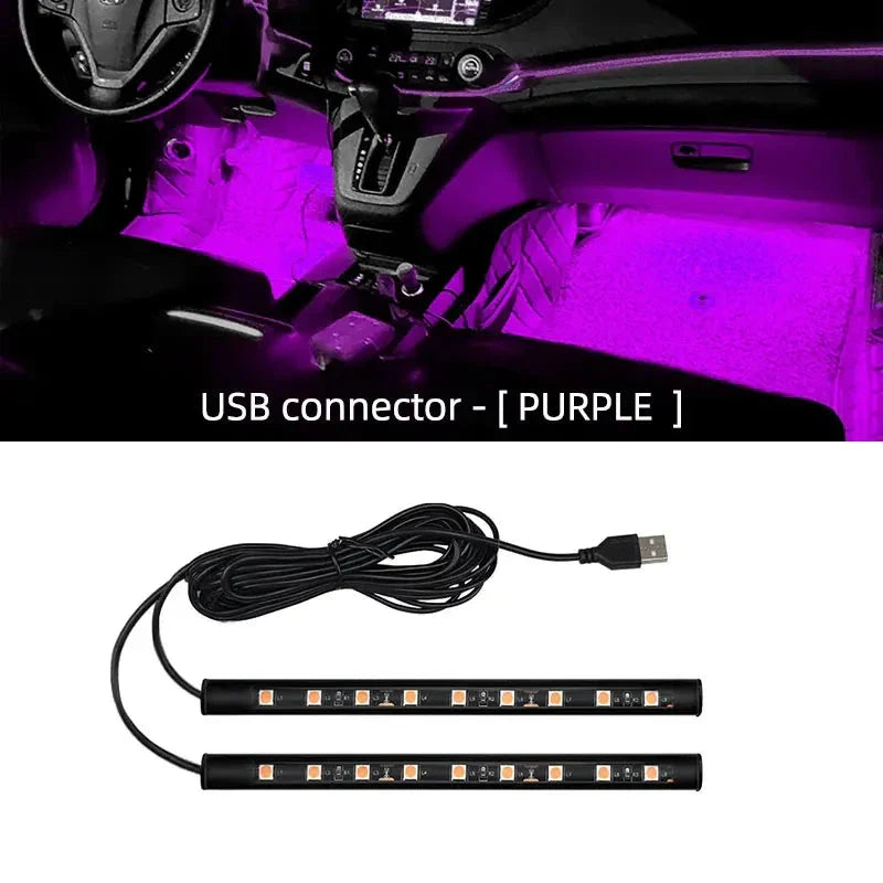 2-in-1 LED Car Neon Foot Light - USB & Cigarette Lighter Interior Ambient Lamp Econic Blanks