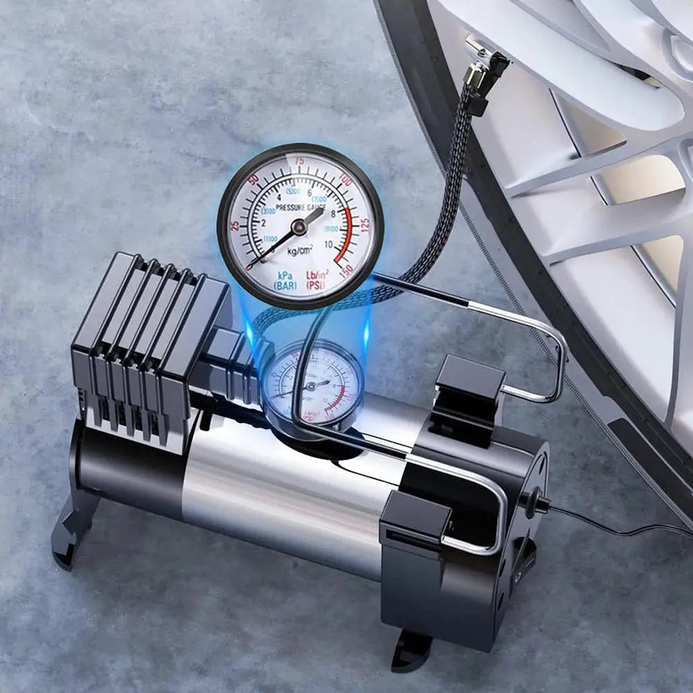 12V Portable Air Compressor with Pressure Gauge Car Tire Pump Cylinder Power System Mini Air Compressor Car Tire Inflatable Pump Gm Service Guy