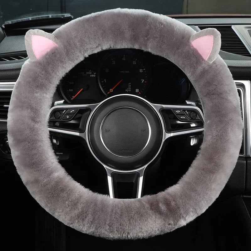 Plush Wool Steering Wheel Cover, Cartoon Frog Short Fur Car Wheel Protector, Fits 35–42 cm (13.8–16.5 in) FanzyMarket