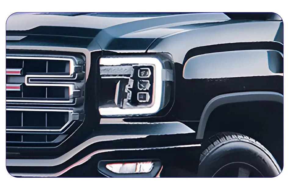 GMC Sierra 2007-2013 LED headlight assembly with dynamic triple lens, high-quality front headlights, Gm Service Guy upgrade