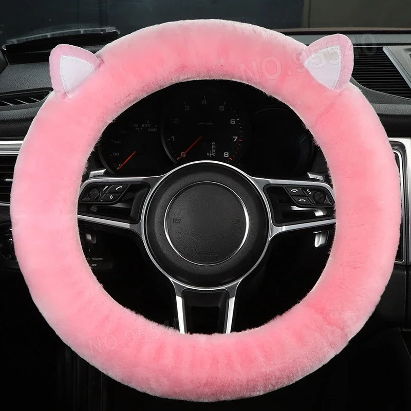 Plush Wool Steering Wheel Cover, Cartoon Frog Short Fur Car Wheel Protector, Fits 35–42 cm (13.8–16.5 in) FanzyMarket