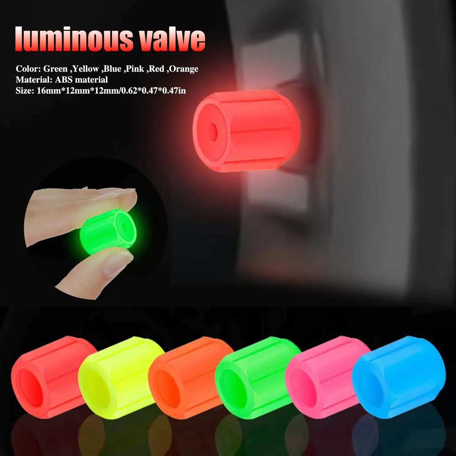 4-Pack Luminous Tire Valve Stem Caps 16×12×12mm (0.63×0.47×0.47 in) Glow-in-the-Dark Rhinestone Wheel Caps for Car Motorcycle Bike FanzyMarket