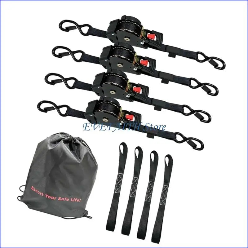 Gm Service Guy 124B retractable ratchet straps for motorcycles, off-road lashing straps with secure buckle and durable webbing.