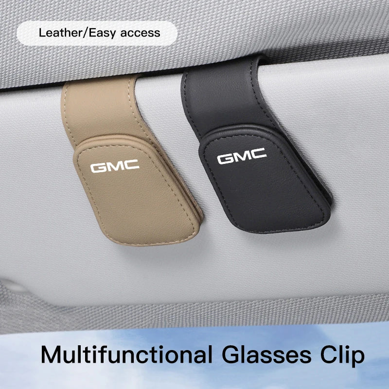 GMC car sunglass holder accessory for Terrain, Sierra, Yukon, Acadia, Hummer, and more, by Gm Service Guy, mounted in vehicle interior