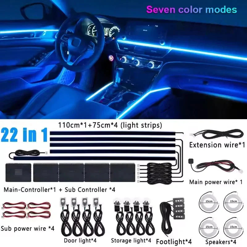 Universal 18-in-1 RGB Car Ambient Light Kit - Full Color App-Controlled Neon Strips Econic Blanks