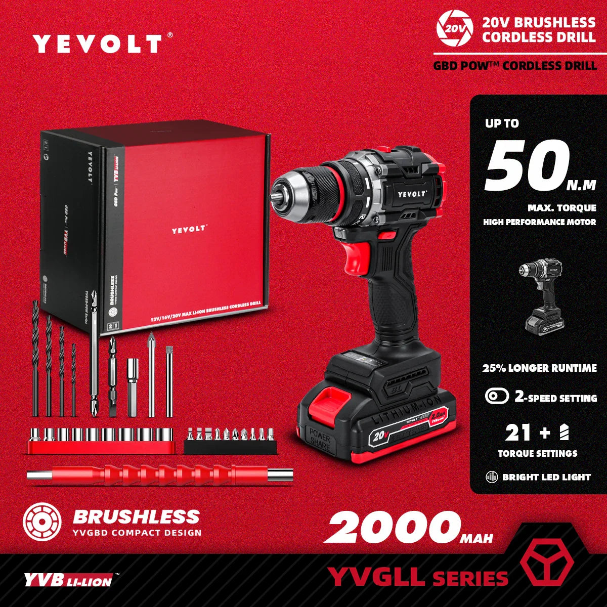 20V Brushless Cordless Drill Driver, Compact 21+1 Torque Keyless 3/8\" (0.8–10mm) Handheld Screwdriver with LED FanzyMarket