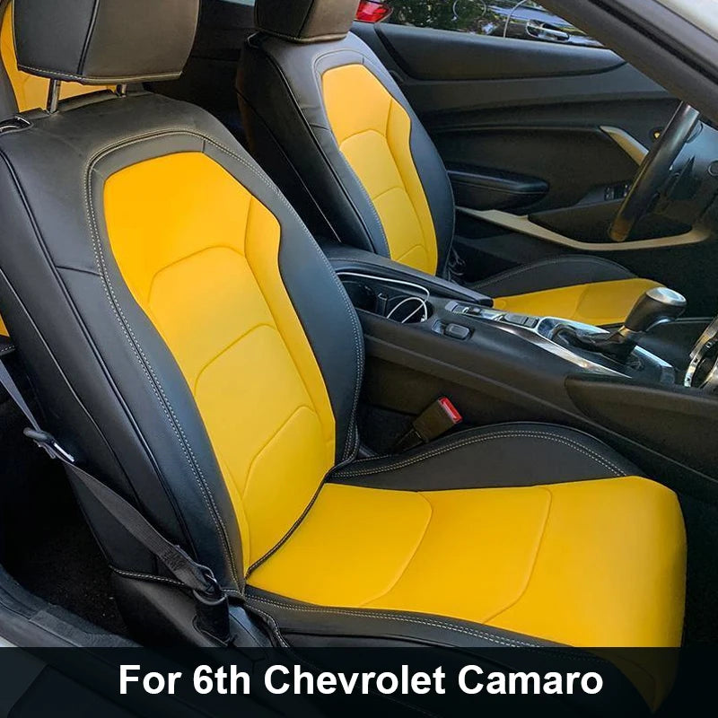 Custom fit Chevrolet Camaro 2016-2024 car seat covers made of premium artificial leather, designed for full set installation.