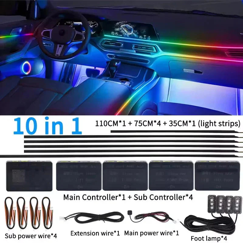 Universal 18-in-1 RGB Car Ambient Light Kit - Full Color App-Controlled Neon Strips Econic Blanks