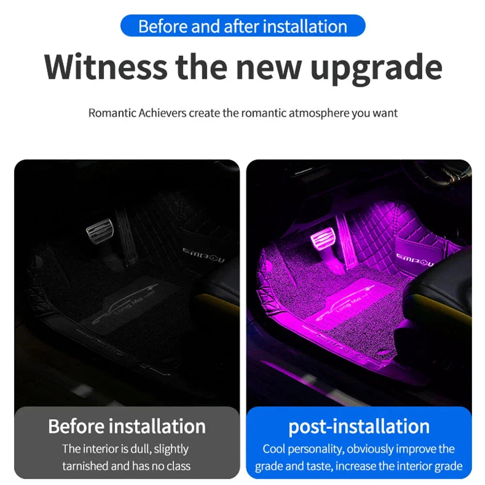LED Car Interior Ambient Lights Kit - RGB Foot Strip Lighting with Remote & App Music Control Econic Blanks