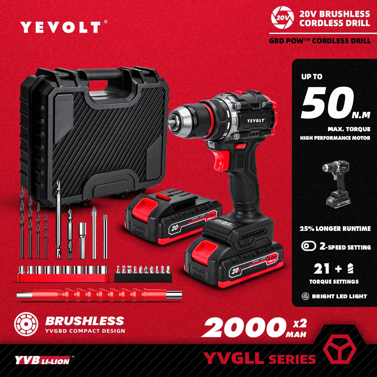 20V Brushless Cordless Drill Driver, Compact 21+1 Torque Keyless 3/8\" (0.8–10mm) Handheld Screwdriver with LED FanzyMarket