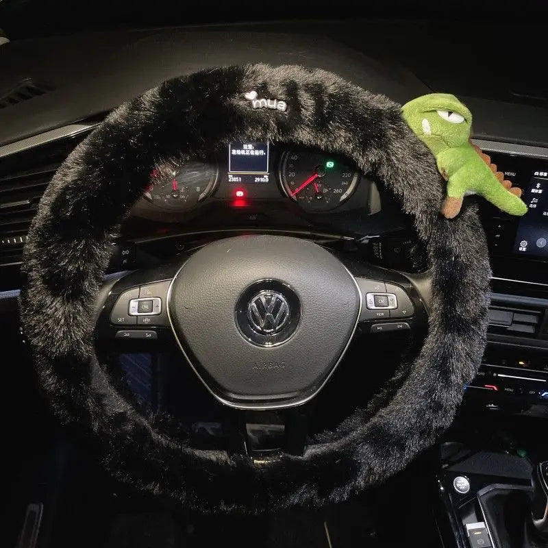 Cute Cartoon Fur Steering Wheel Cover Winter Warm Car Handle Cover for Women FanzyMarket