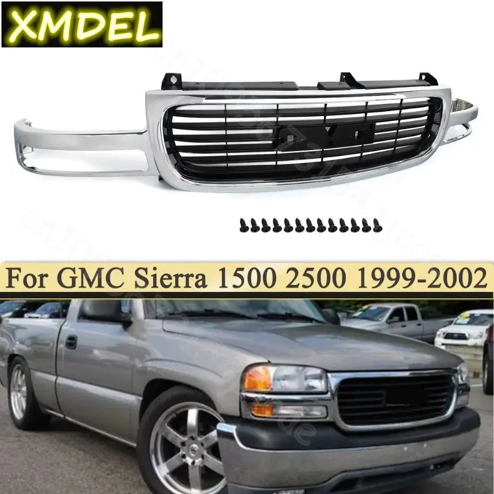 for GMC Sierra 1500 1999-2002 Glossy Black Front Hood Grills Front Bumper Upper Grille Radiator Mesh Grill Racing Grills Gm Service Guy