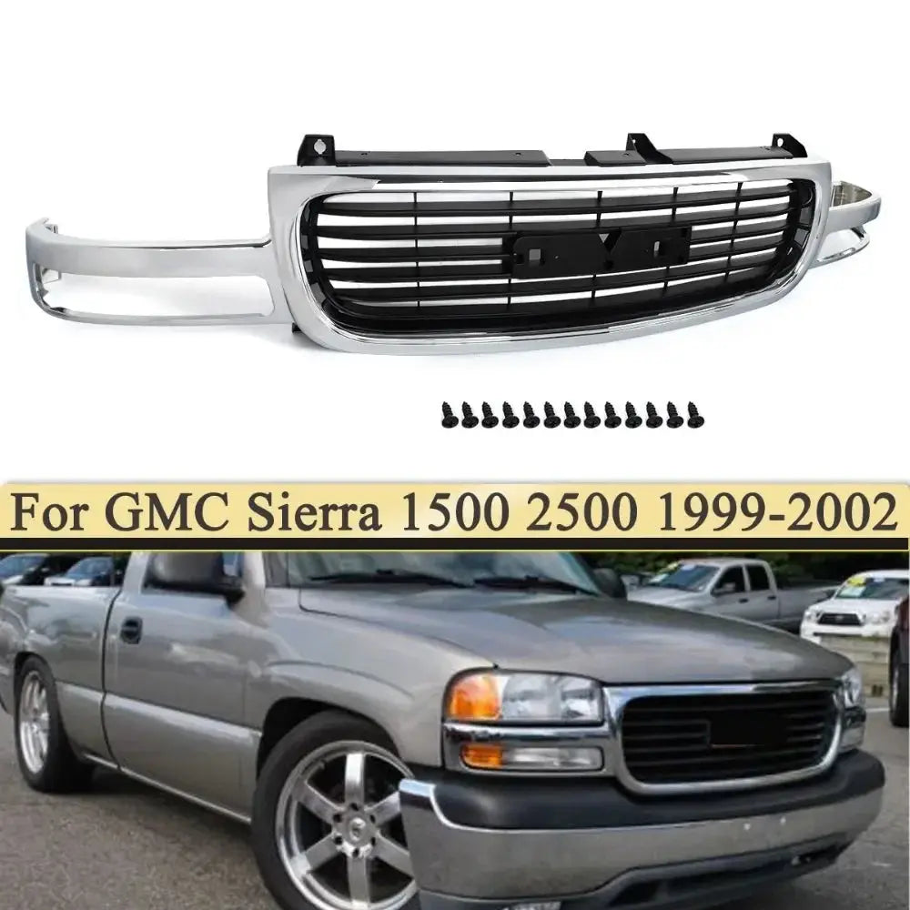 for GMC Sierra 1500 1999-2002 Glossy Black Front Hood Grills Front Bumper Upper Grille Radiator Mesh Grill Racing Grills Gm Service Guy