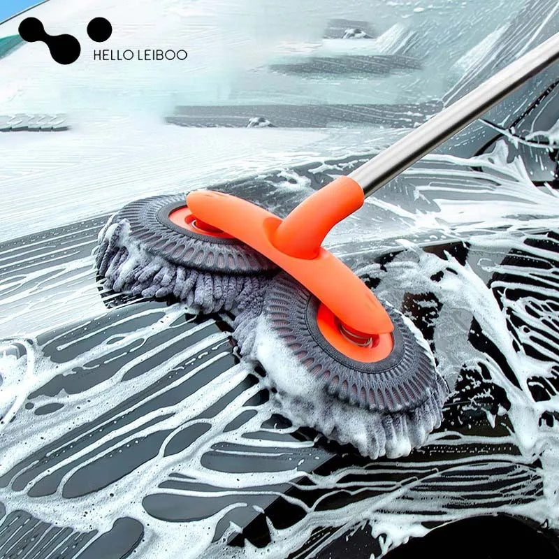 LEIBOO Car Washer Mop Foam Wash Chenille Brush Double Brush Head Roof Window Cleaning Maintenance Three-Section Telescopic Mop Econic Blanks