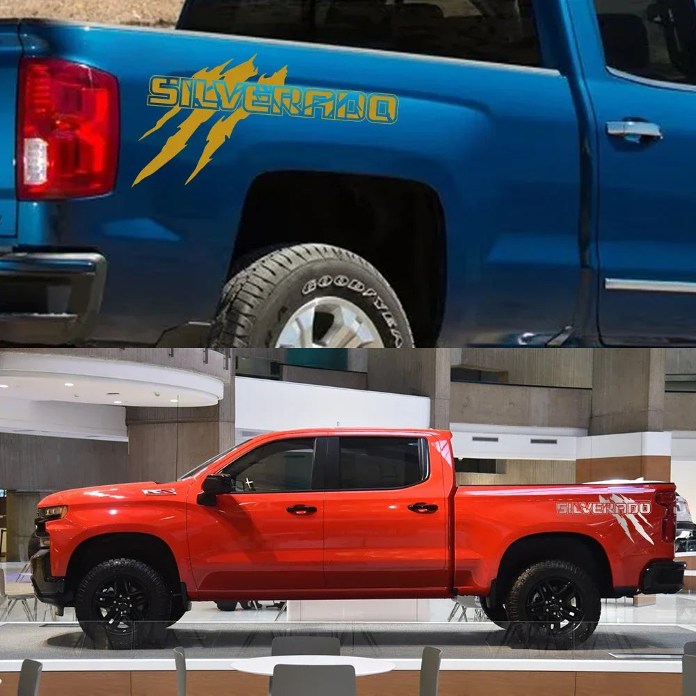 Claw style Chevrolet Silverado pickup truck side decal vinyl graphic in black, designed for Silverado 1500, 2500, Z71, and S10 models.