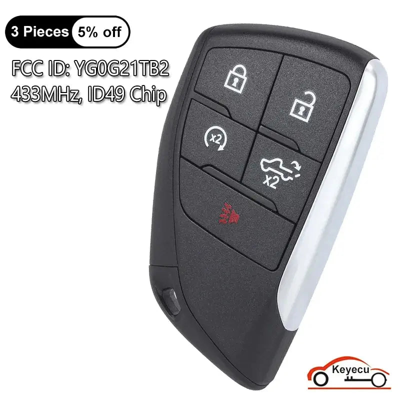 KEYECU 5 Buttons 433MHz ID49 Chip for GMC Sierra 1500 for Chevrolet Silverado 2022 2023 2024 Auto Smart Remote Key Fob YG0G21TB2 Gm Service Guy