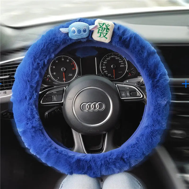 Stitch Plush Steering Wheel Cover – Universal Stretch Winter Warm Car Accessory FanzyMarket