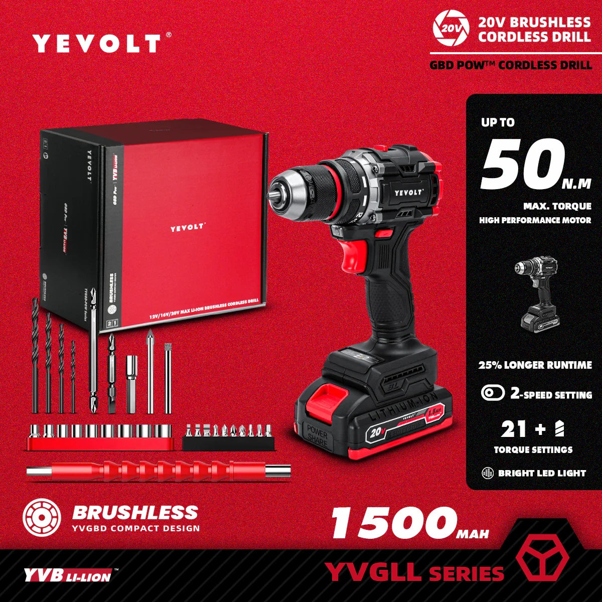 20V Brushless Cordless Drill Driver, Compact 21+1 Torque Keyless 3/8\" (0.8–10mm) Handheld Screwdriver with LED FanzyMarket