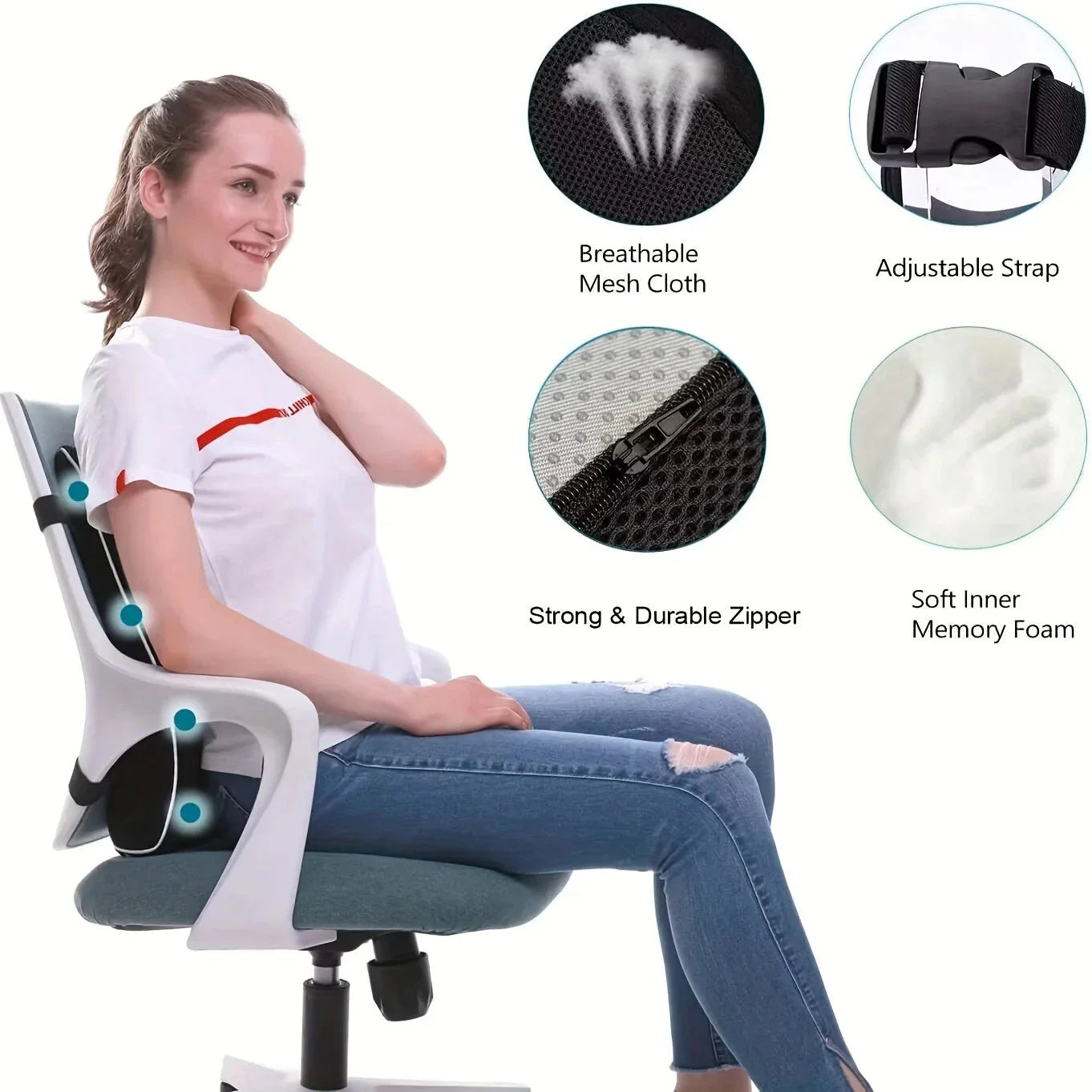 Ergonomic Memory Foam Lumbar Support Cushion – Back Pillow for Office Chair, Car, and Home Use Econic Blanks