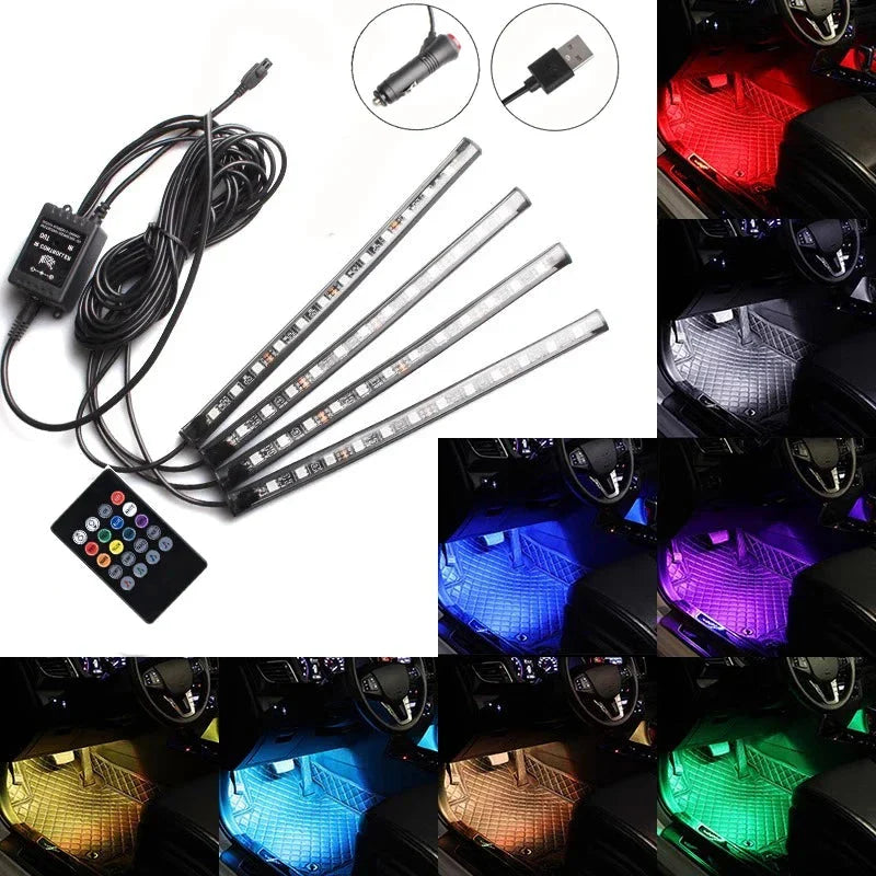 Universal RGB LED Car Interior Lights - 8-Color Ambient Strip Lamps with Music Control Econic Blanks