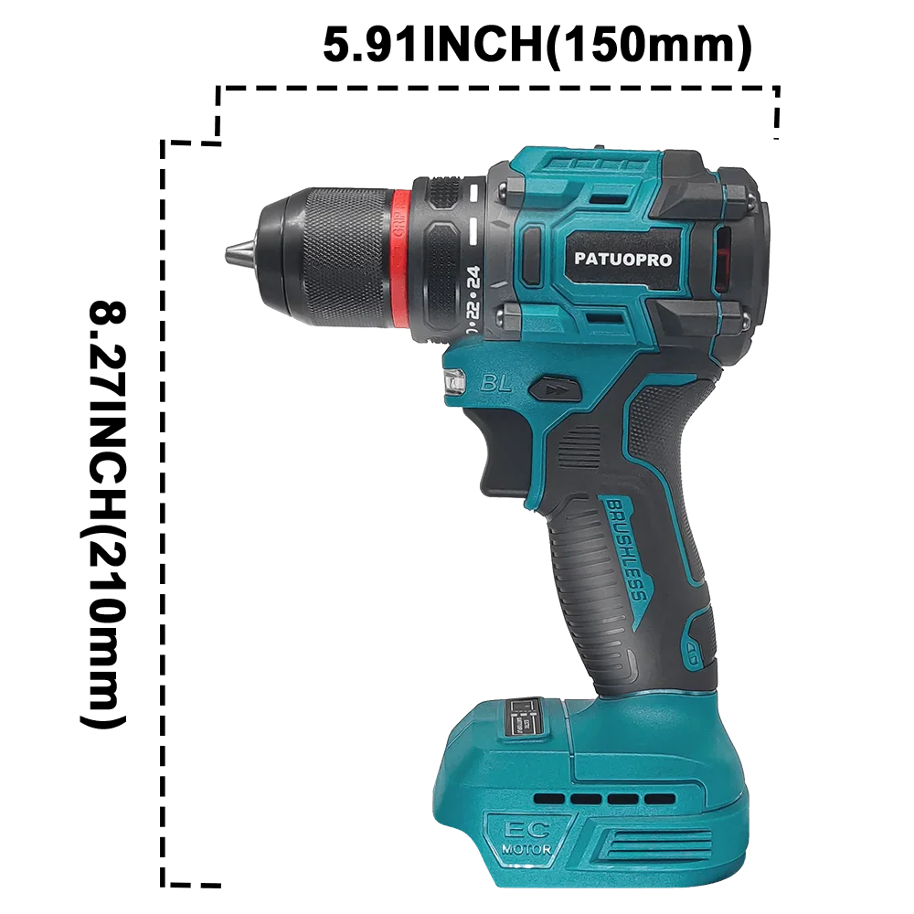 Brushless Cordless Drill 2-Speed - 3/8 in (0.8–10 mm) Keyless Chuck - 21+1 Torque - Compatible with 18V Slide Batteries (Battery Not Included) FanzyMarket