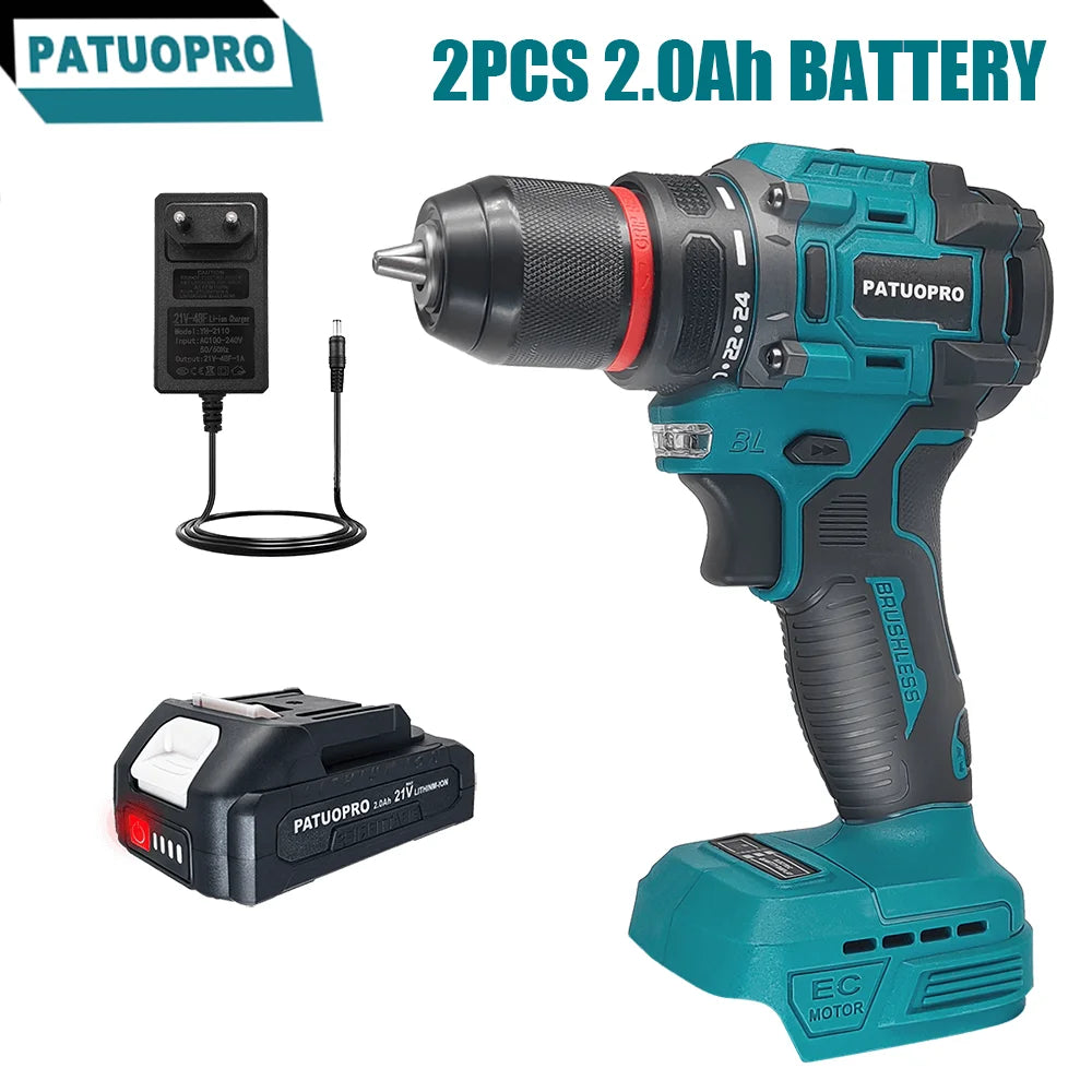 Brushless Cordless Drill 2-Speed - 3/8 in (0.8–10 mm) Keyless Chuck - 21+1 Torque - Compatible with 18V Slide Batteries (Battery Not Included) FanzyMarket