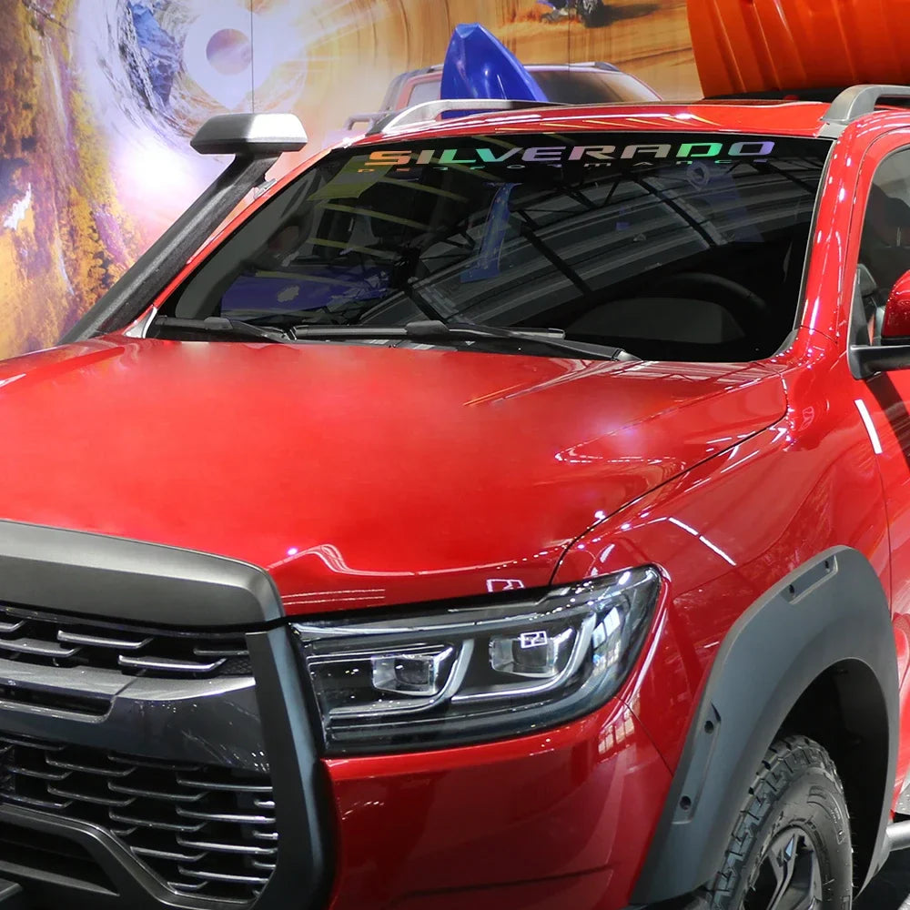 Chevrolet Silverado front windshield decal by Quality Prints USA, custom vinyl graphic for Silverado 1500, 2500, Z71 trucks.