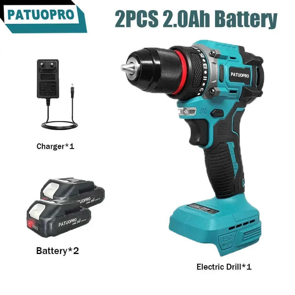 Brushless Cordless Drill 2-Speed - 3/8 in (0.8–10 mm) Keyless Chuck - 21+1 Torque - Compatible with 18V Slide Batteries (Battery Not Included) FanzyMarket
