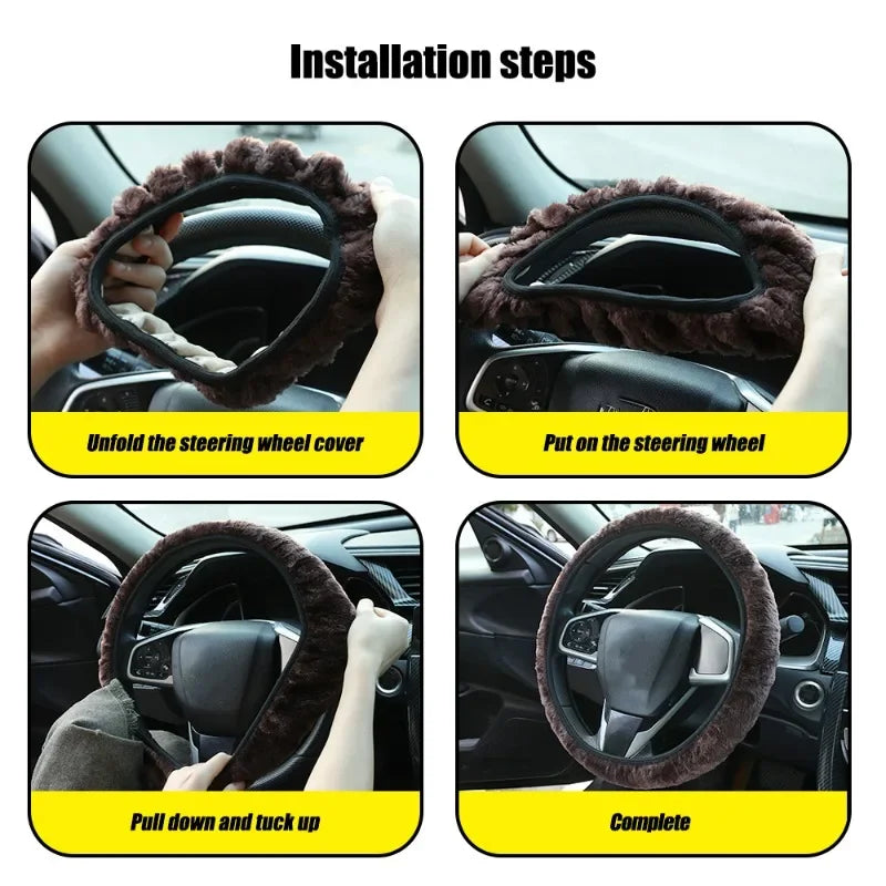 Plush Steering Wheel Cover 38 cm (15 in) Thick Winter Warm Non-Slip Soft Universal Fit for Most Cars FanzyMarket