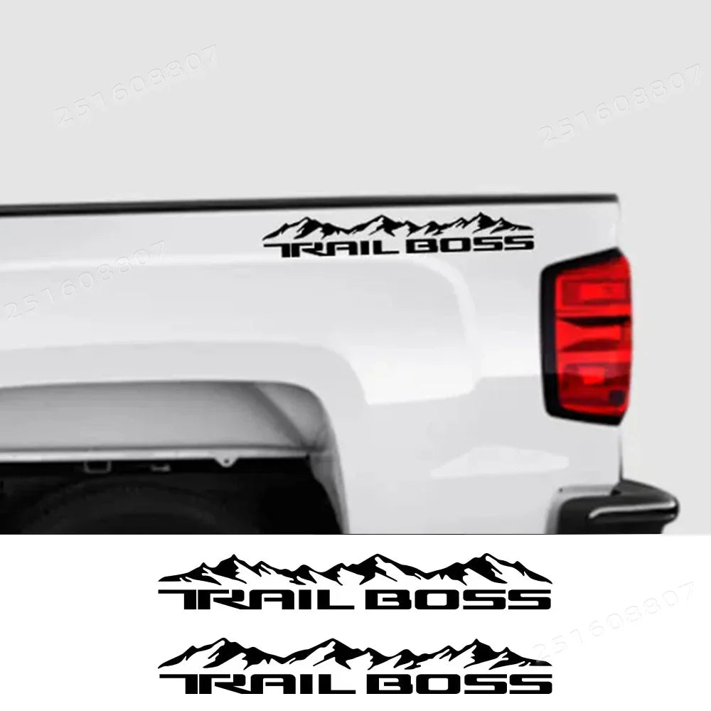 Chevrolet Silverado 1500 Trail Boss mountain body side decal, 2-piece vinyl trunk sticker, Quality Prints USA vehicle decal