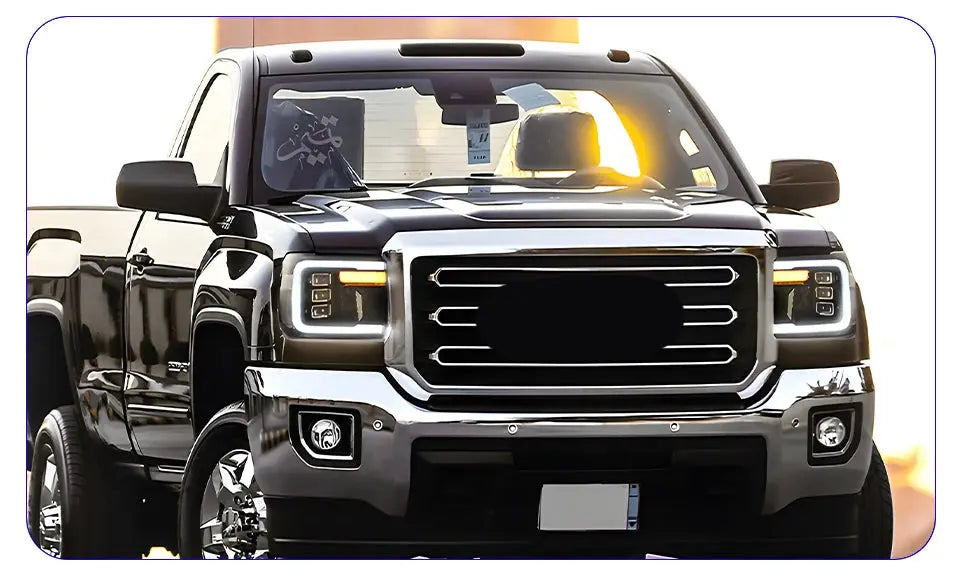 GMC Sierra 2007-2013 LED front headlight assembly with dynamic triple lens, high-quality car headlight upgrade by Gm Service Guy