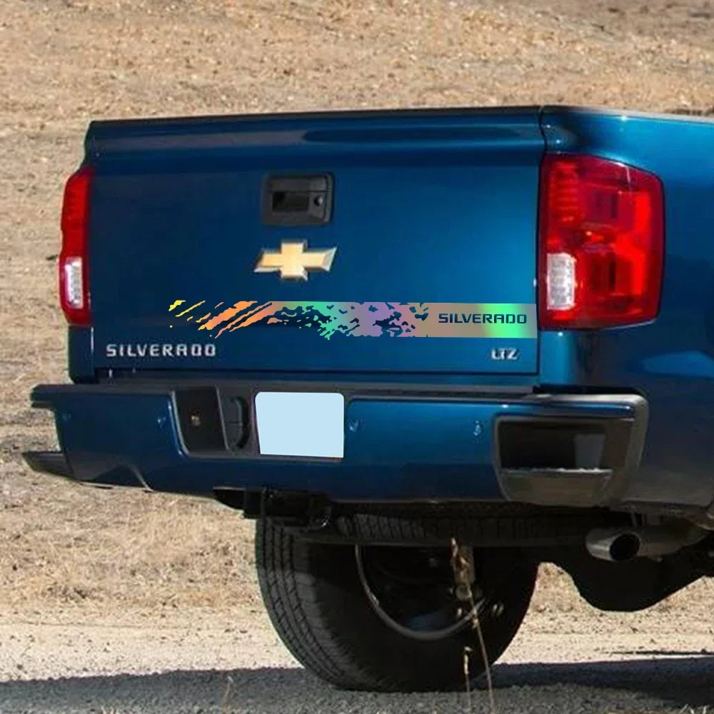 Chevrolet Silverado 1500 tailgate vinyl decal with Splash style design, vehicle decal by Quality Prints USA, for back door and tailgate.