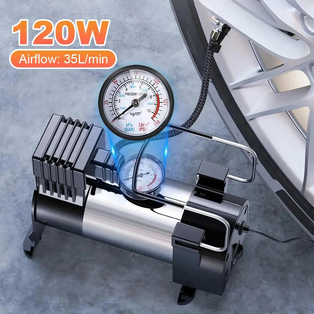 12V Portable Air Compressor with Pressure Gauge Car Tire Pump Cylinder Power System Mini Air Compressor Car Tire Inflatable Pump Gm Service Guy