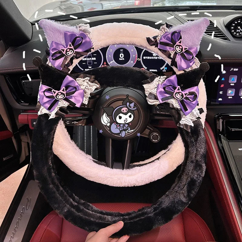 Kuromi Plush Steering Wheel Cover Soft Warm Anti-Slip 38cm (15 in) Car Accessory for Girls FanzyMarket