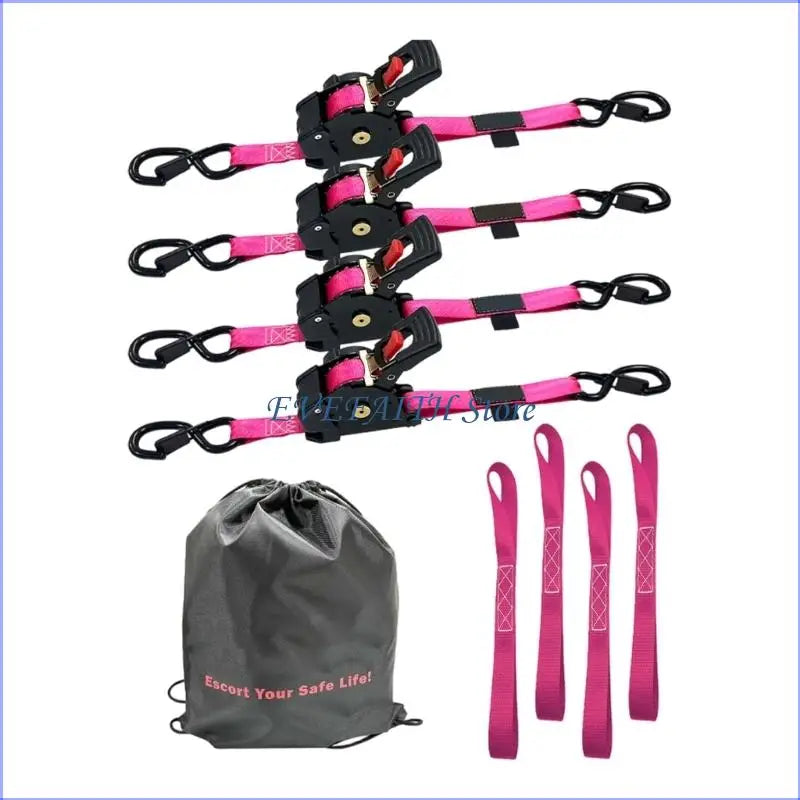 Gm Service Guy 124B retractable motorcycle ratchet straps for off-road riding, black lashing straps with metal hooks and adjustable tension