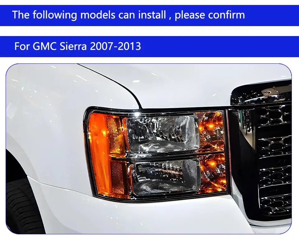 GMC Sierra 2007-2013 LED front headlight assembly with dynamic triple lens, high-quality upgrade by Gm Service Guy