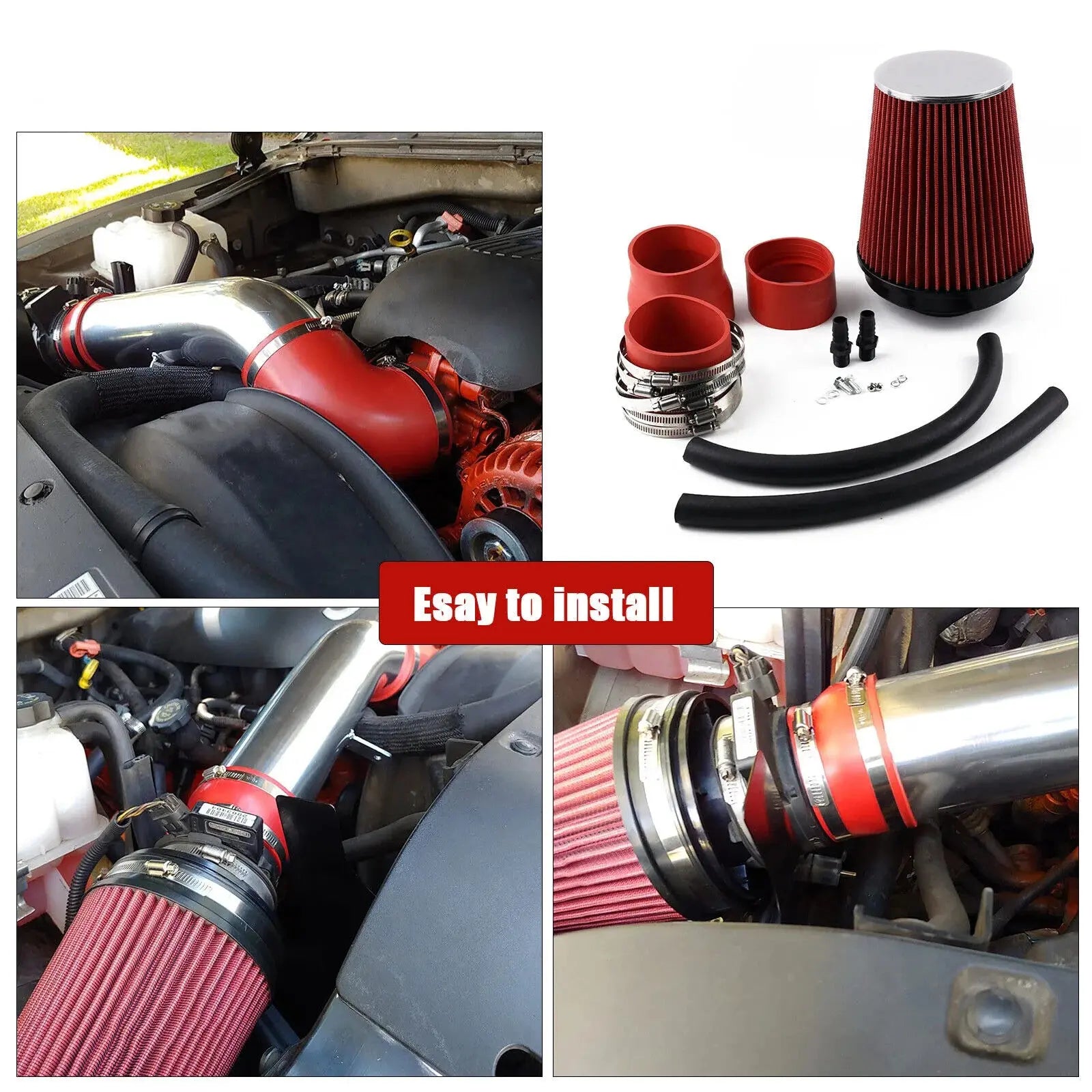 For Silverado 2014-18 Chevy GMC Sierra 1500 5.3L 6.2L V8 engine parts Red Filter Cold Air Intake Kit Gm Service Guy