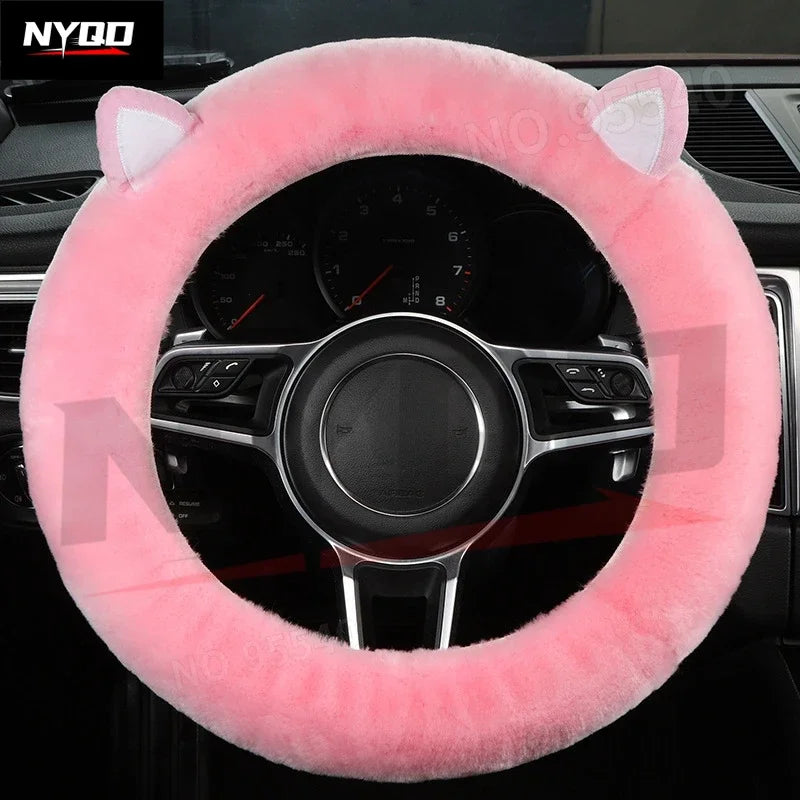 Plush Wool Steering Wheel Cover, Cartoon Frog Short Fur Car Wheel Protector, Fits 35–42 cm (13.8–16.5 in) FanzyMarket