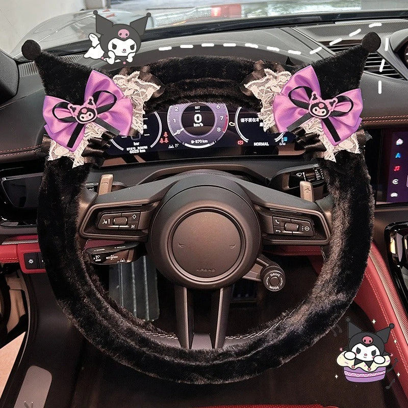 Kuromi Plush Steering Wheel Cover Soft Warm Anti-Slip 38cm (15 in) Car Accessory for Girls FanzyMarket