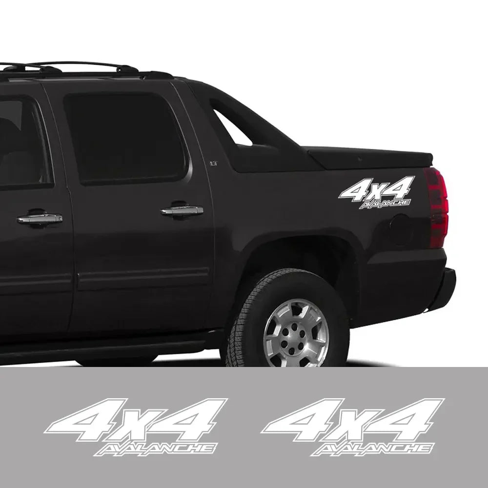 Chevrolet Avalanche 4x4 rear bed side decal, pickup truck vinyl graphic sticker by Quality Prints USA, mounted on truck side